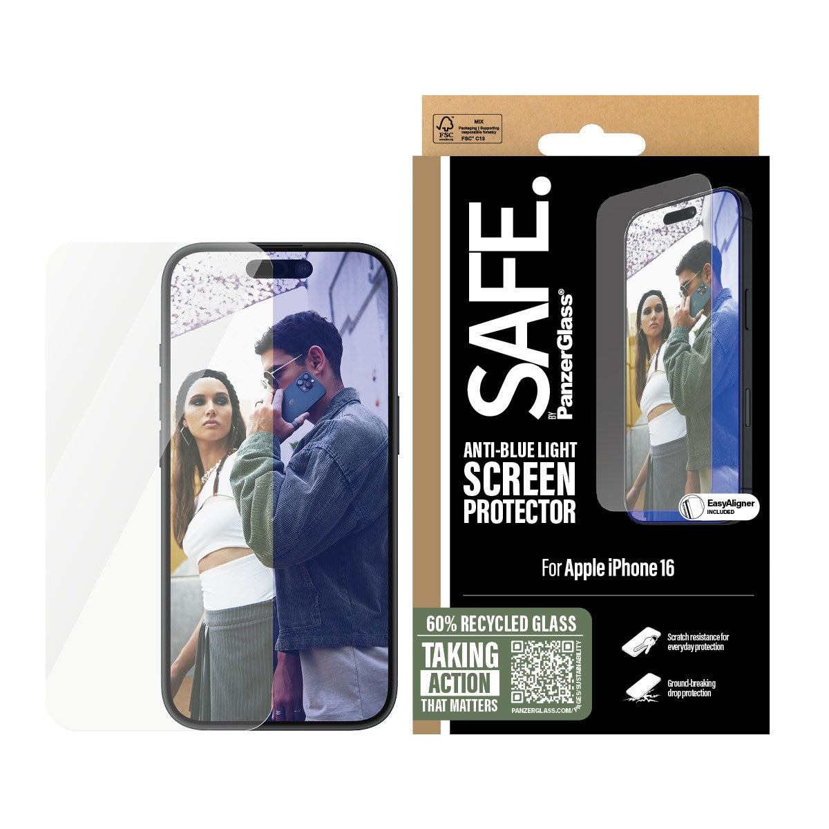 SAFE. by PanzerGlass® Anti-Blue Light Screen Protector iPhone 16 | 15 | Ultra-Wide Fit